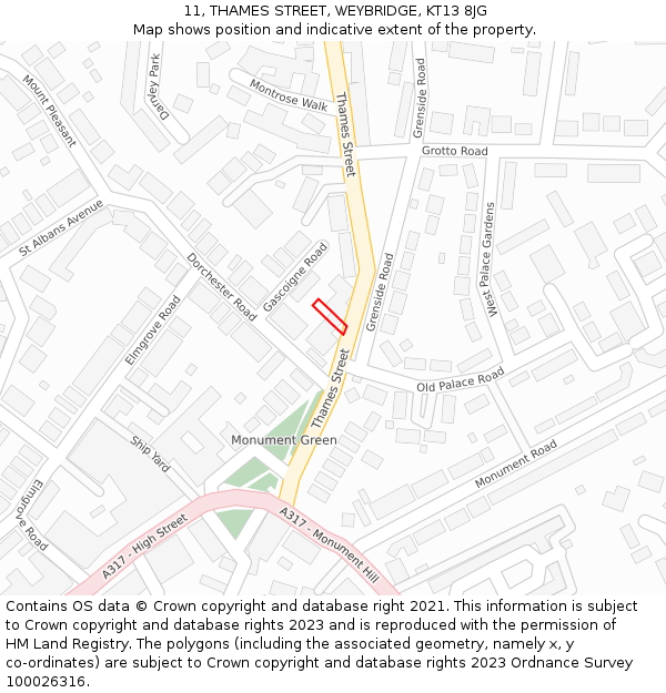 11, THAMES STREET, WEYBRIDGE, KT13 8JG: Location map and indicative extent of plot