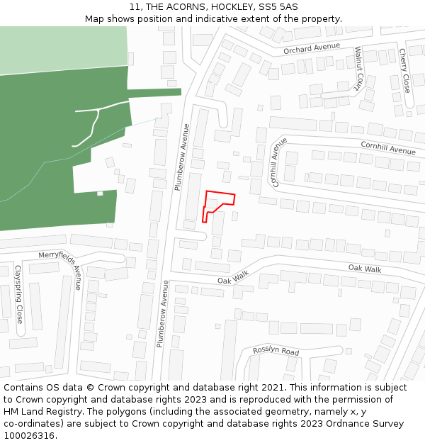 11, THE ACORNS, HOCKLEY, SS5 5AS: Location map and indicative extent of plot