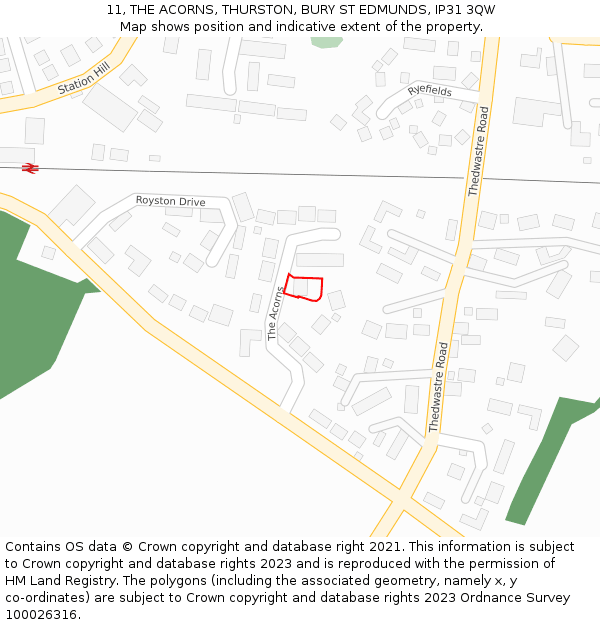 11, THE ACORNS, THURSTON, BURY ST EDMUNDS, IP31 3QW: Location map and indicative extent of plot