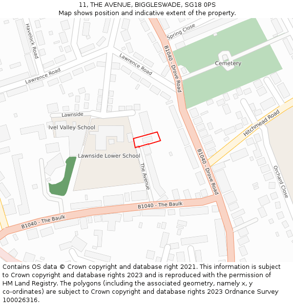 11, THE AVENUE, BIGGLESWADE, SG18 0PS: Location map and indicative extent of plot