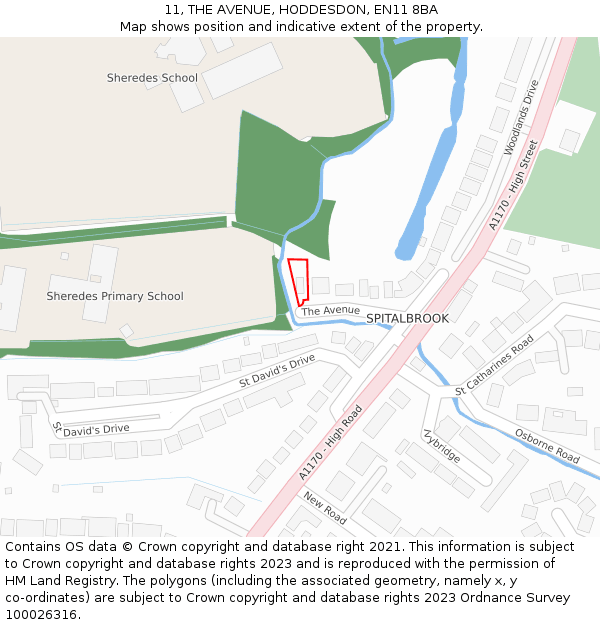 11, THE AVENUE, HODDESDON, EN11 8BA: Location map and indicative extent of plot