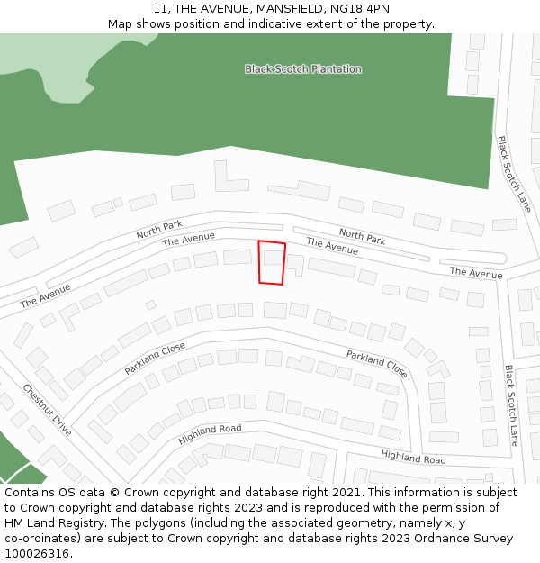 11, THE AVENUE, MANSFIELD, NG18 4PN: Location map and indicative extent of plot