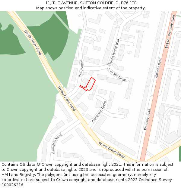 11, THE AVENUE, SUTTON COLDFIELD, B76 1TP: Location map and indicative extent of plot