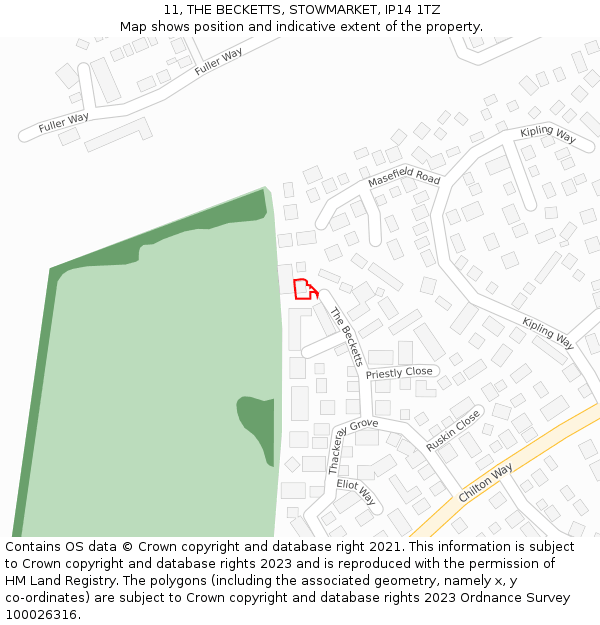 11, THE BECKETTS, STOWMARKET, IP14 1TZ: Location map and indicative extent of plot
