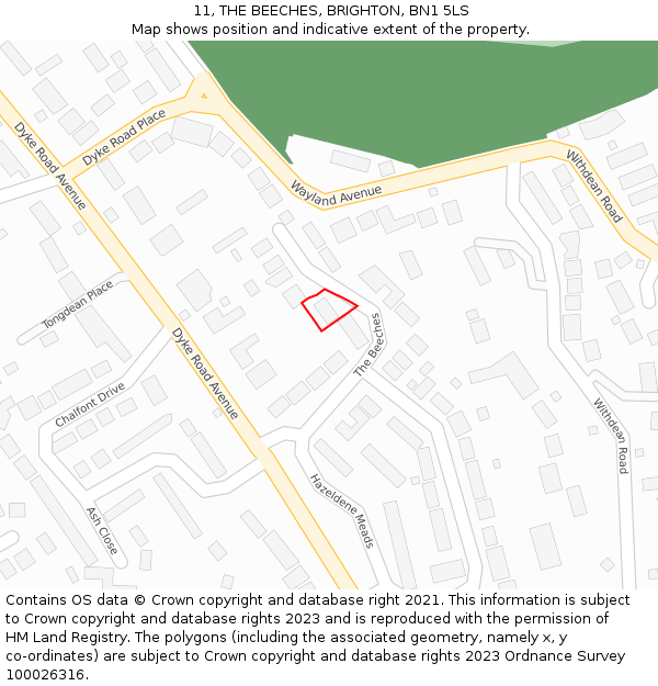11, THE BEECHES, BRIGHTON, BN1 5LS: Location map and indicative extent of plot