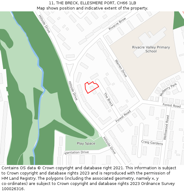 11, THE BRECK, ELLESMERE PORT, CH66 1LB: Location map and indicative extent of plot