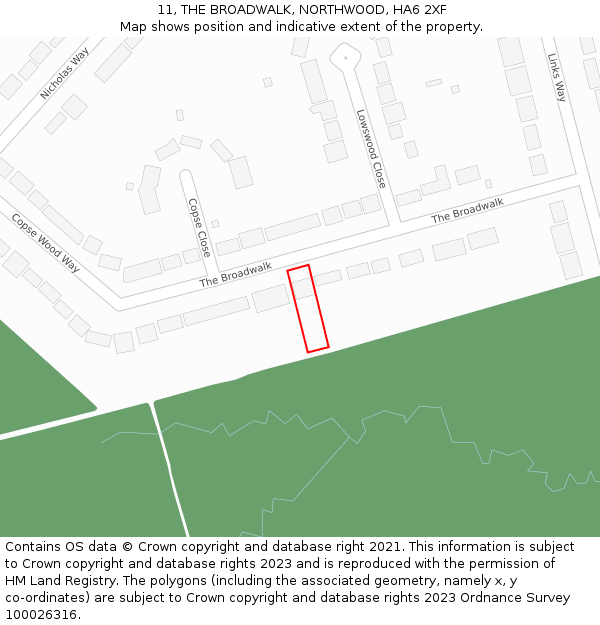 11, THE BROADWALK, NORTHWOOD, HA6 2XF: Location map and indicative extent of plot