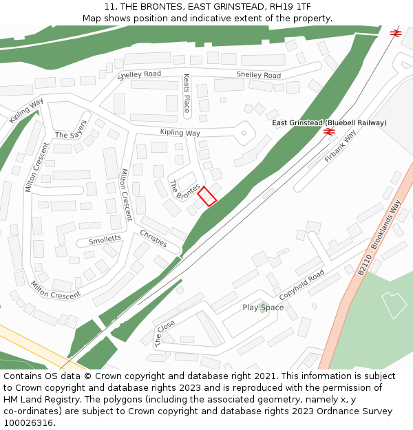 11, THE BRONTES, EAST GRINSTEAD, RH19 1TF: Location map and indicative extent of plot