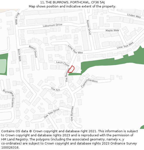 11, THE BURROWS, PORTHCAWL, CF36 5AJ: Location map and indicative extent of plot