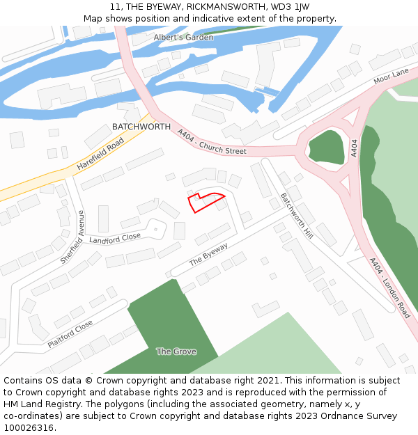 11, THE BYEWAY, RICKMANSWORTH, WD3 1JW: Location map and indicative extent of plot