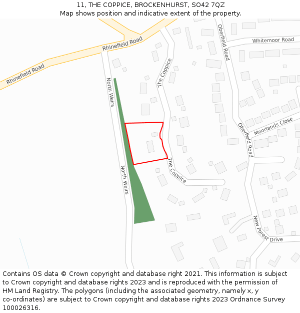 11, THE COPPICE, BROCKENHURST, SO42 7QZ: Location map and indicative extent of plot