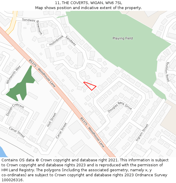 11, THE COVERTS, WIGAN, WN6 7SL: Location map and indicative extent of plot