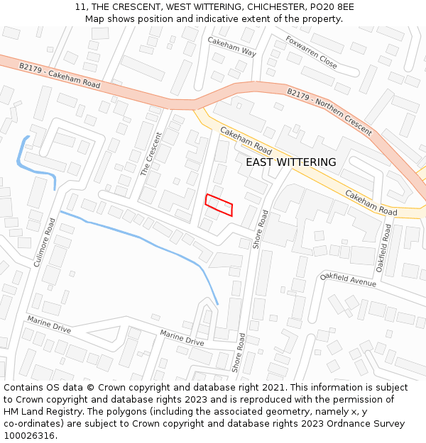 11, THE CRESCENT, WEST WITTERING, CHICHESTER, PO20 8EE: Location map and indicative extent of plot