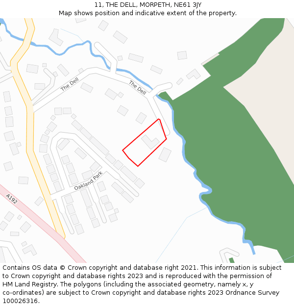 11, THE DELL, MORPETH, NE61 3JY: Location map and indicative extent of plot