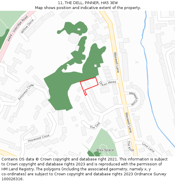 11, THE DELL, PINNER, HA5 3EW: Location map and indicative extent of plot