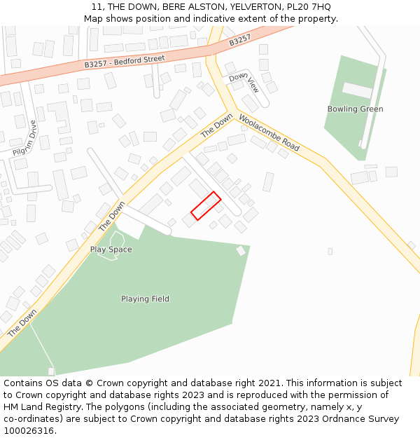 11, THE DOWN, BERE ALSTON, YELVERTON, PL20 7HQ: Location map and indicative extent of plot