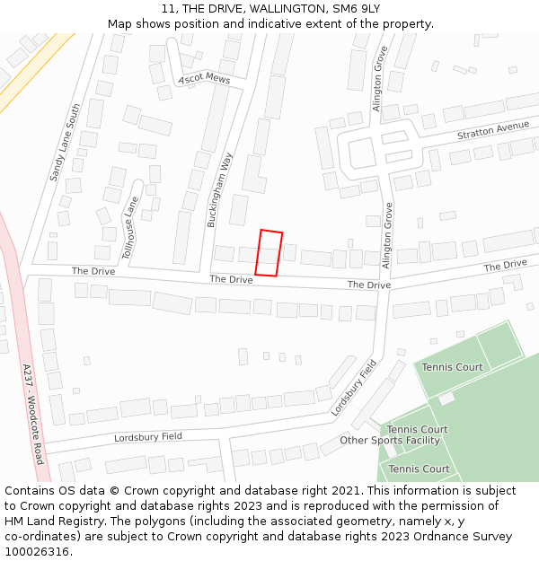 11, THE DRIVE, WALLINGTON, SM6 9LY: Location map and indicative extent of plot