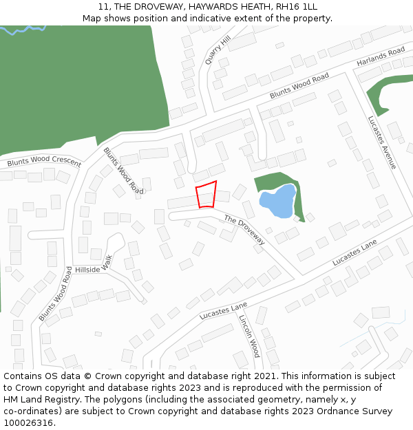11, THE DROVEWAY, HAYWARDS HEATH, RH16 1LL: Location map and indicative extent of plot
