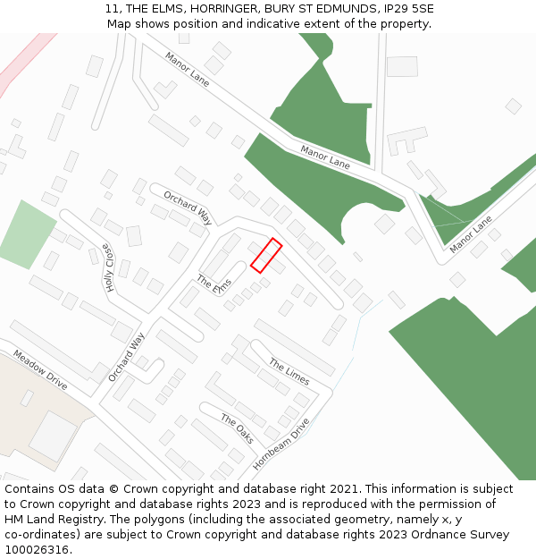 11, THE ELMS, HORRINGER, BURY ST EDMUNDS, IP29 5SE: Location map and indicative extent of plot