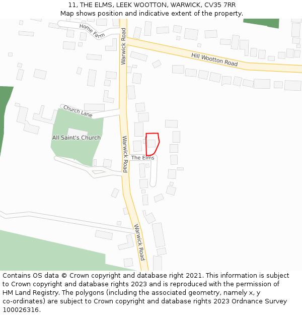 11, THE ELMS, LEEK WOOTTON, WARWICK, CV35 7RR: Location map and indicative extent of plot