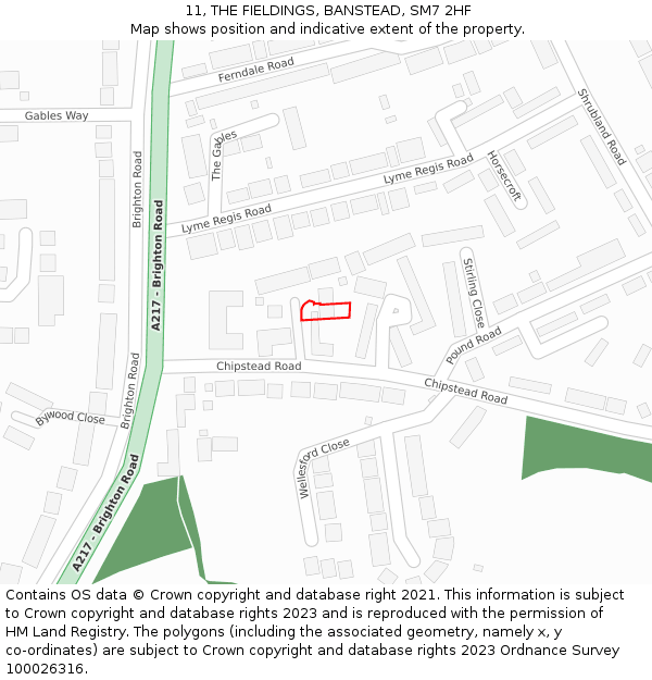 11, THE FIELDINGS, BANSTEAD, SM7 2HF: Location map and indicative extent of plot