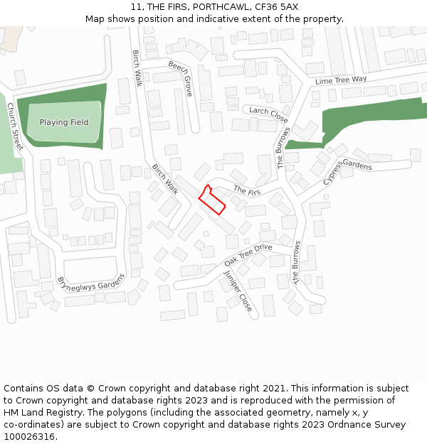 11, THE FIRS, PORTHCAWL, CF36 5AX: Location map and indicative extent of plot