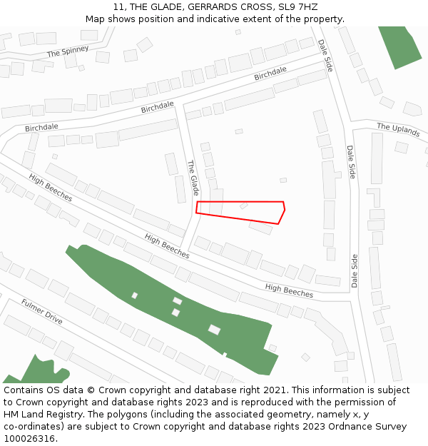 11, THE GLADE, GERRARDS CROSS, SL9 7HZ: Location map and indicative extent of plot