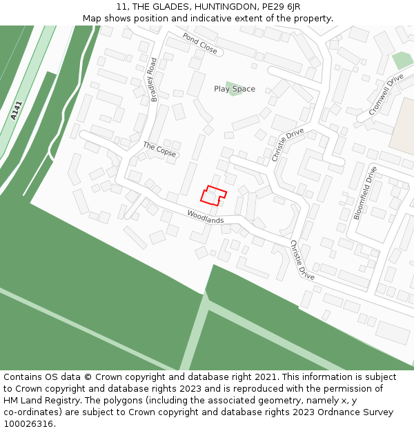 11, THE GLADES, HUNTINGDON, PE29 6JR: Location map and indicative extent of plot