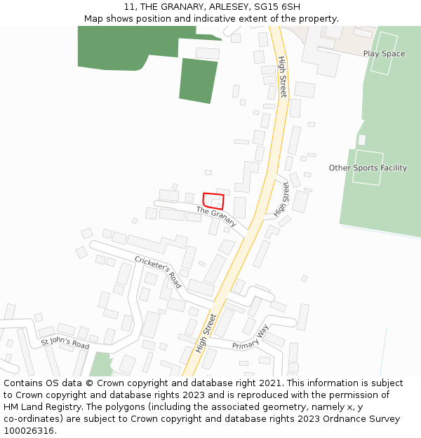 11, THE GRANARY, ARLESEY, SG15 6SH: Location map and indicative extent of plot
