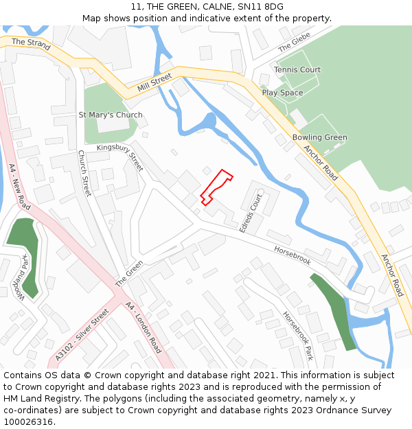 11, THE GREEN, CALNE, SN11 8DG: Location map and indicative extent of plot