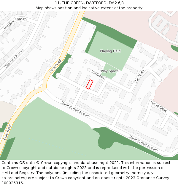 11, THE GREEN, DARTFORD, DA2 6JR: Location map and indicative extent of plot