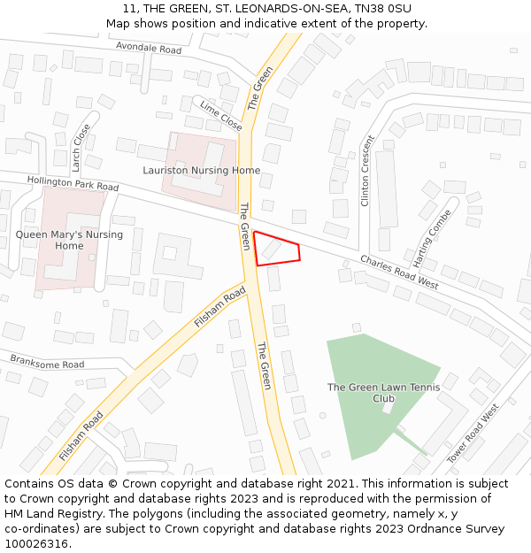 11, THE GREEN, ST. LEONARDS-ON-SEA, TN38 0SU: Location map and indicative extent of plot