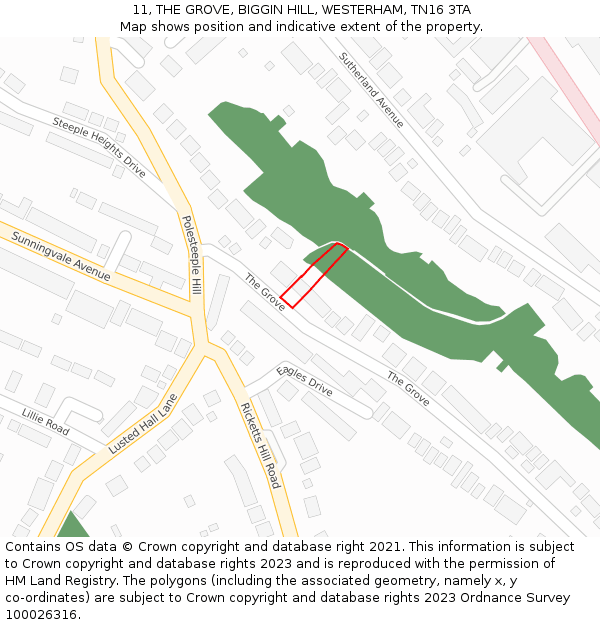 11, THE GROVE, BIGGIN HILL, WESTERHAM, TN16 3TA: Location map and indicative extent of plot