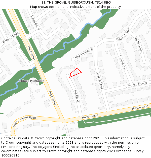 11, THE GROVE, GUISBOROUGH, TS14 8BG: Location map and indicative extent of plot