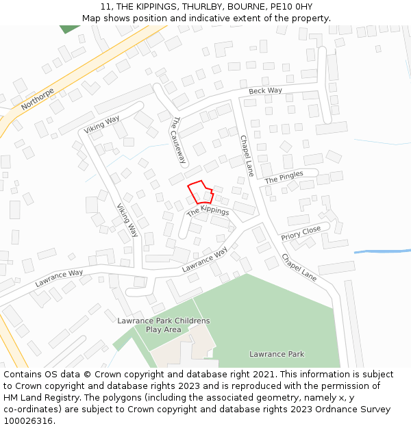 11, THE KIPPINGS, THURLBY, BOURNE, PE10 0HY: Location map and indicative extent of plot