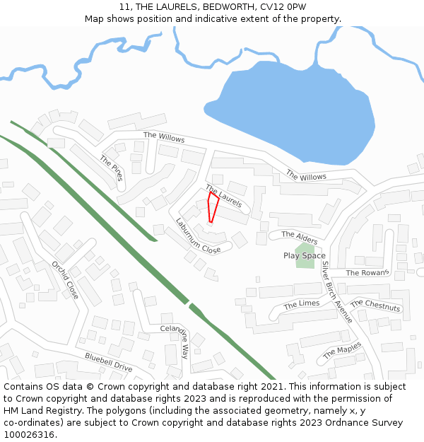 11, THE LAURELS, BEDWORTH, CV12 0PW: Location map and indicative extent of plot