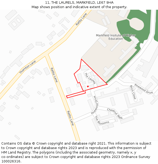 11, THE LAURELS, MARKFIELD, LE67 9HA: Location map and indicative extent of plot