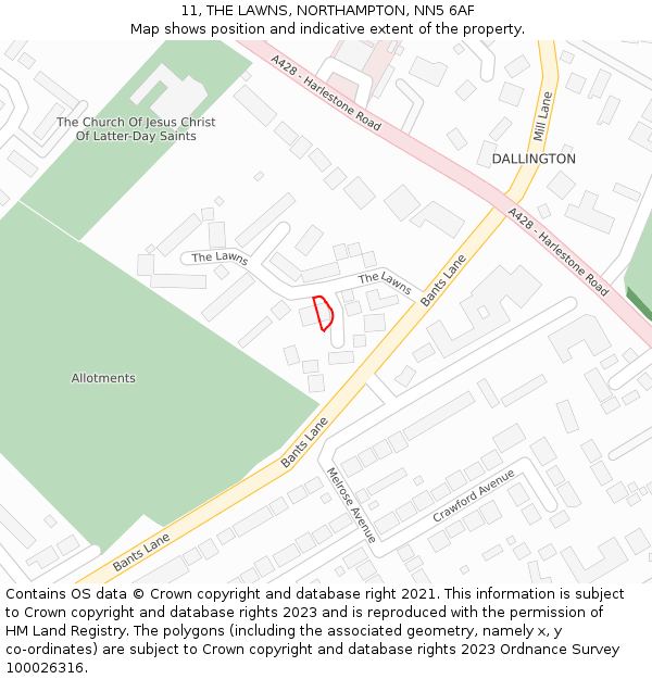 11, THE LAWNS, NORTHAMPTON, NN5 6AF: Location map and indicative extent of plot
