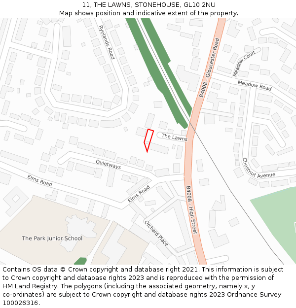 11, THE LAWNS, STONEHOUSE, GL10 2NU: Location map and indicative extent of plot