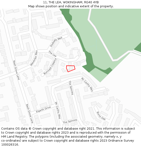 11, THE LEA, WOKINGHAM, RG40 4YB: Location map and indicative extent of plot