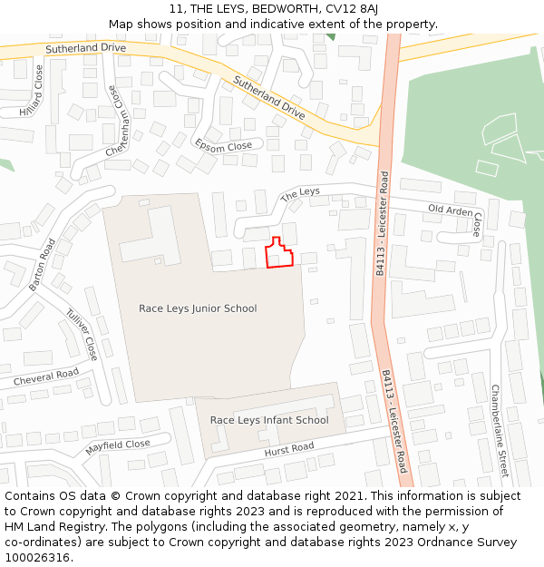 11, THE LEYS, BEDWORTH, CV12 8AJ: Location map and indicative extent of plot