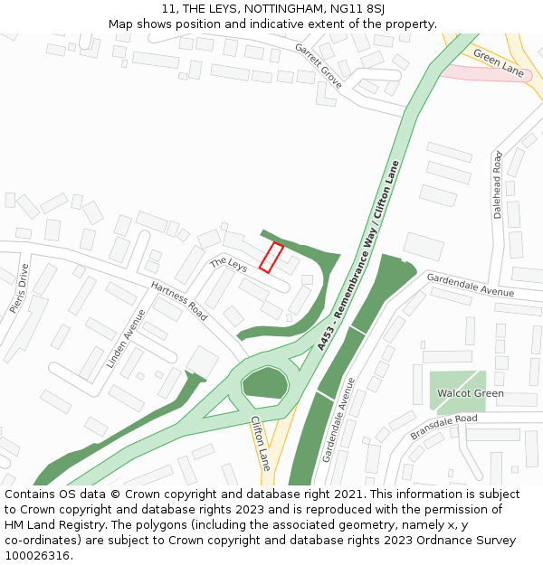 11, THE LEYS, NOTTINGHAM, NG11 8SJ: Location map and indicative extent of plot