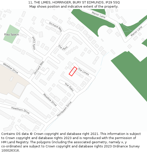 11, THE LIMES, HORRINGER, BURY ST EDMUNDS, IP29 5SQ: Location map and indicative extent of plot