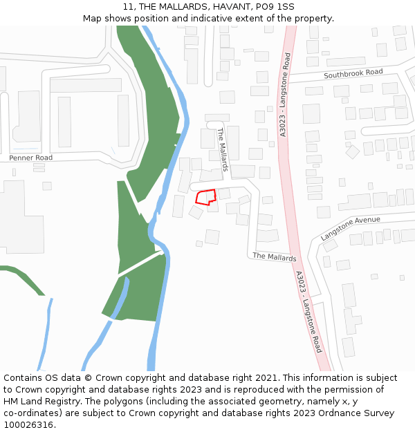 11, THE MALLARDS, HAVANT, PO9 1SS: Location map and indicative extent of plot