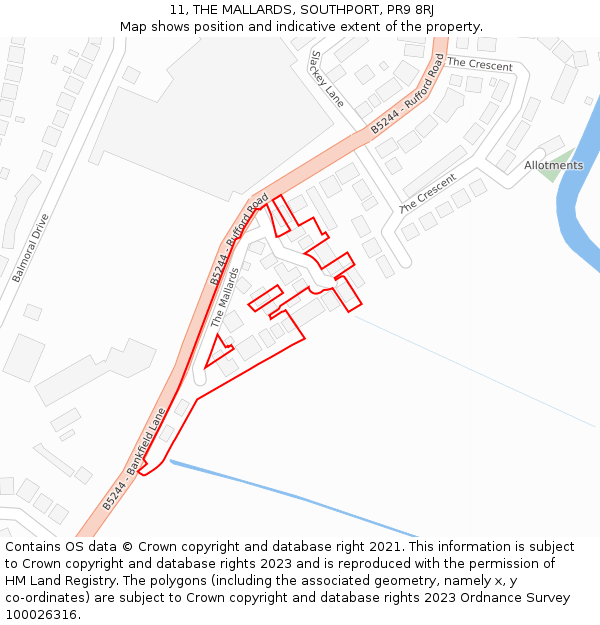 11, THE MALLARDS, SOUTHPORT, PR9 8RJ: Location map and indicative extent of plot