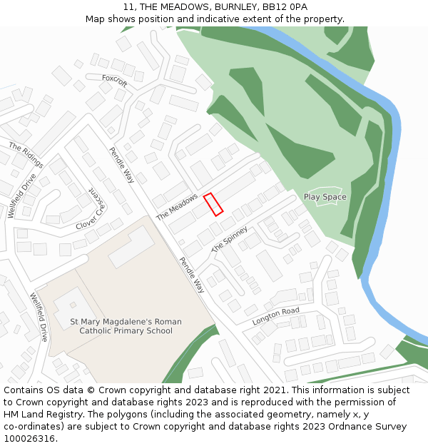 11, THE MEADOWS, BURNLEY, BB12 0PA: Location map and indicative extent of plot