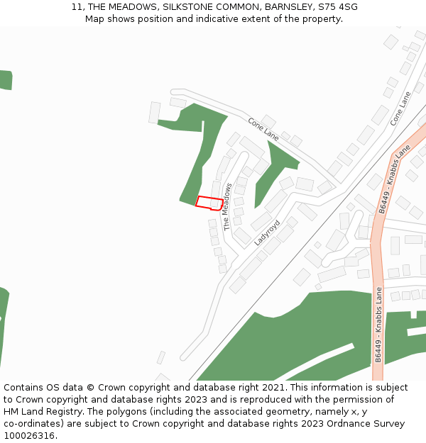 11, THE MEADOWS, SILKSTONE COMMON, BARNSLEY, S75 4SG: Location map and indicative extent of plot