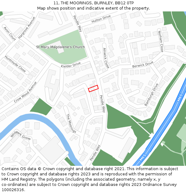 11, THE MOORINGS, BURNLEY, BB12 0TP: Location map and indicative extent of plot