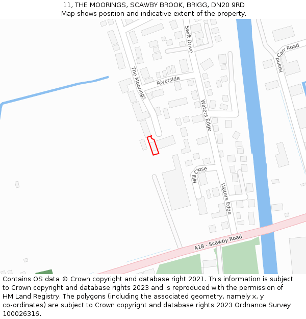 11, THE MOORINGS, SCAWBY BROOK, BRIGG, DN20 9RD: Location map and indicative extent of plot