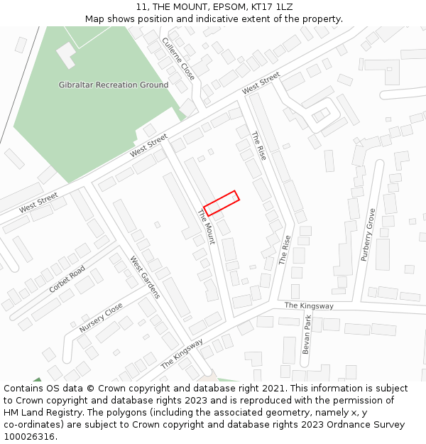 11, THE MOUNT, EPSOM, KT17 1LZ: Location map and indicative extent of plot